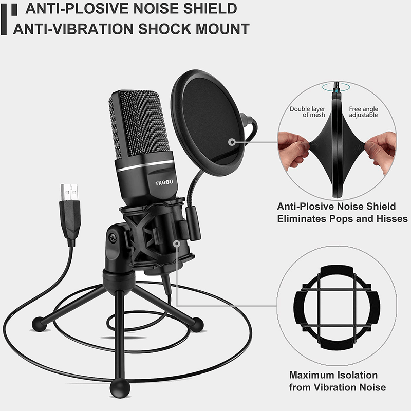 USB Microphone, TKGOU Computer Condenser Recording Microphones.for PC,PS4,Laptop,Desktop,Tripod Stand,Pop Filter,Shock Mount. for Gaming,Streaming,Podcast,YouTube,Voice Over,Skype,Twitch,Plug&Play Mic