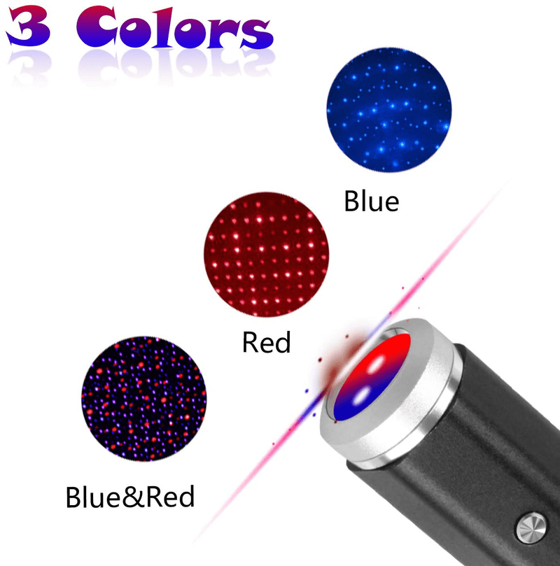 USB Star Night Light, 3 Colors-7 Lighting Modes, Aevdor Car Roof Star Lights, Portable Adjustable Romantic Star Light Decor for Bedroom Party Car Interior Ceiling, Plug and Play (Blue&Red)