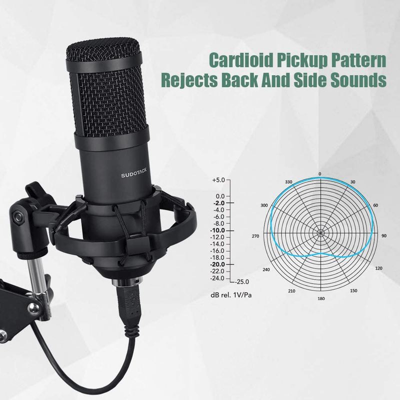 USB Streaming Podcast PC Microphone, SUDOTACK professional 192KHZ/24Bit Studio Cardioid Condenser Mic Kit with sound card Boom Arm Shock Mount Pop Filter, for Skype YouTuber Karaoke Gaming Recording
