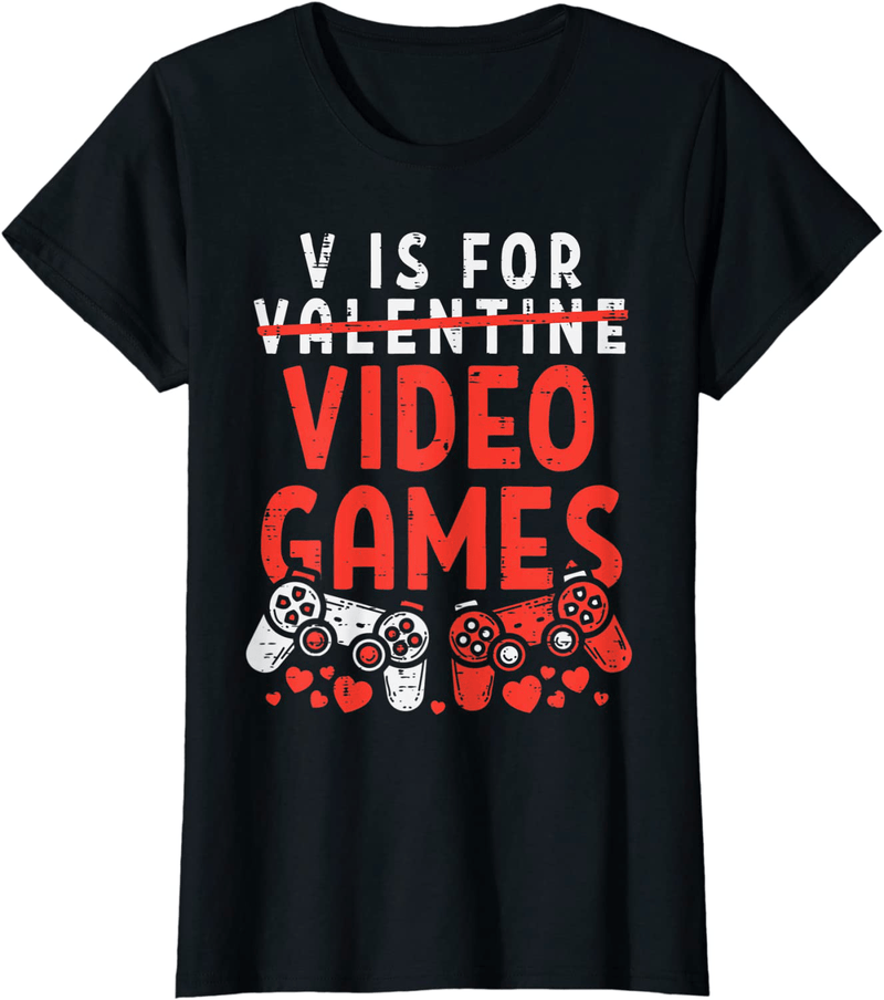 V Is for Video Games Funny Valentines Day Gamer Boy Men Gift T-Shirt