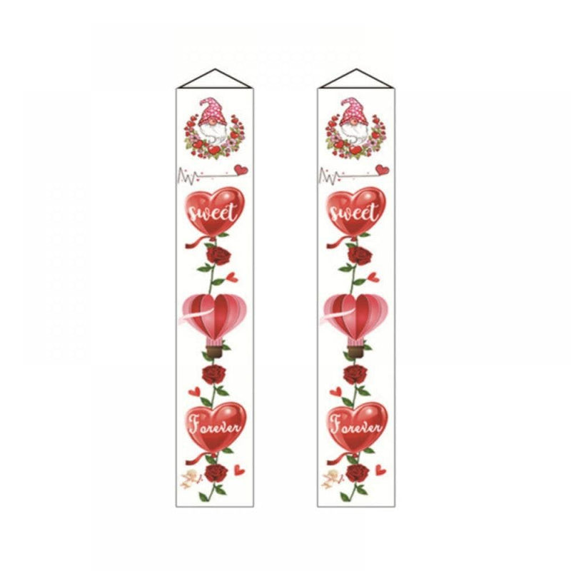 Valentine'S Day Couplets Gnome Pink Banner Porch Sign Hanging Love Ribbons Wall Decor Home Cute Pattern Supplies
