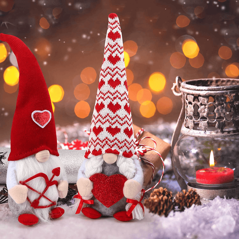 Valentine'S Day Gnomes - Swedish Tomte Valentines Decor for Home, Office - Cotton Valentine Gnome & Elf Plushie - Scandinavian Decorations for Table, Bedroom, Living Room, Mantle - 13.4X4.7, 2-Pack