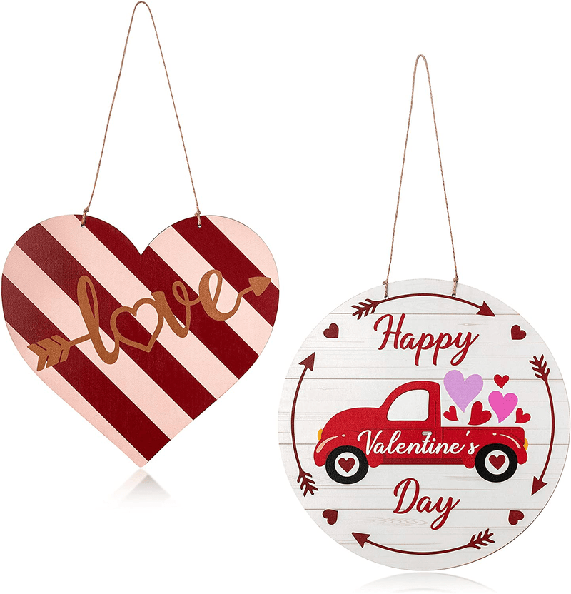 Valentine’S Day Hanging Sign Decoration, Valentines Wall Wooden Door Heart-Shaped Stripes and Happy Valentine’S Day Car Decor Valentine'S Hanging Sign Decor Valentine'S Day St Indoor Outdoor Decorations