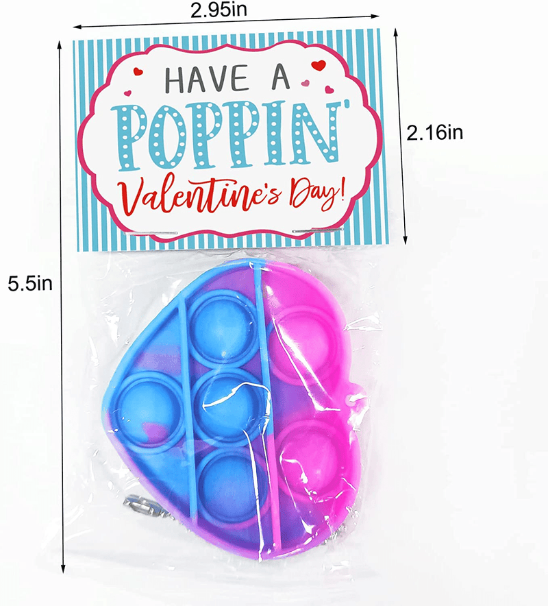 Valentines Day Cards for Kids - Set of 24 Mini Pop Heart Fidget Toys Bulk - Valentine Exchange Cards for Toddlers Girls Boys School Class Classroom Party Favors Age 3 Year and Up