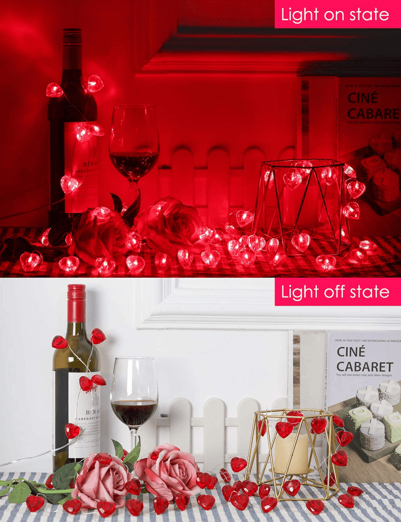 Valentines Day Decor, 50 LED Diamond Cut Red Heart Twinkle Fairy String Lights for Weddings Dating Proposals Mother’S Day Indoor Outdoor Home Decoration, 8 Lighting Modes with Timer