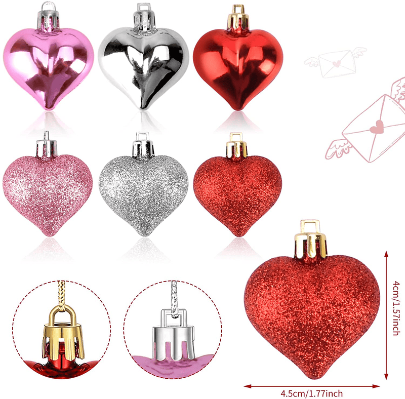 Valentines Day Decor Heart Shaped Ornaments, Valentines Heart Decorations for Romantic Valentines Day Wedding and Home Party Hanging Decorations 24 Pcs