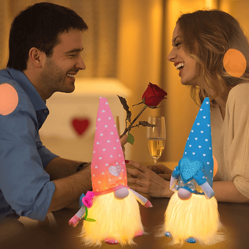 Valentines Day Decor-Valentines Day Gifts for Her Him with LED Light,2Pcs Gnomes Elf Decoration Battery Operated Ornaments Plush Doll Valentines Day Tabletop Holiday Party Home Decorations