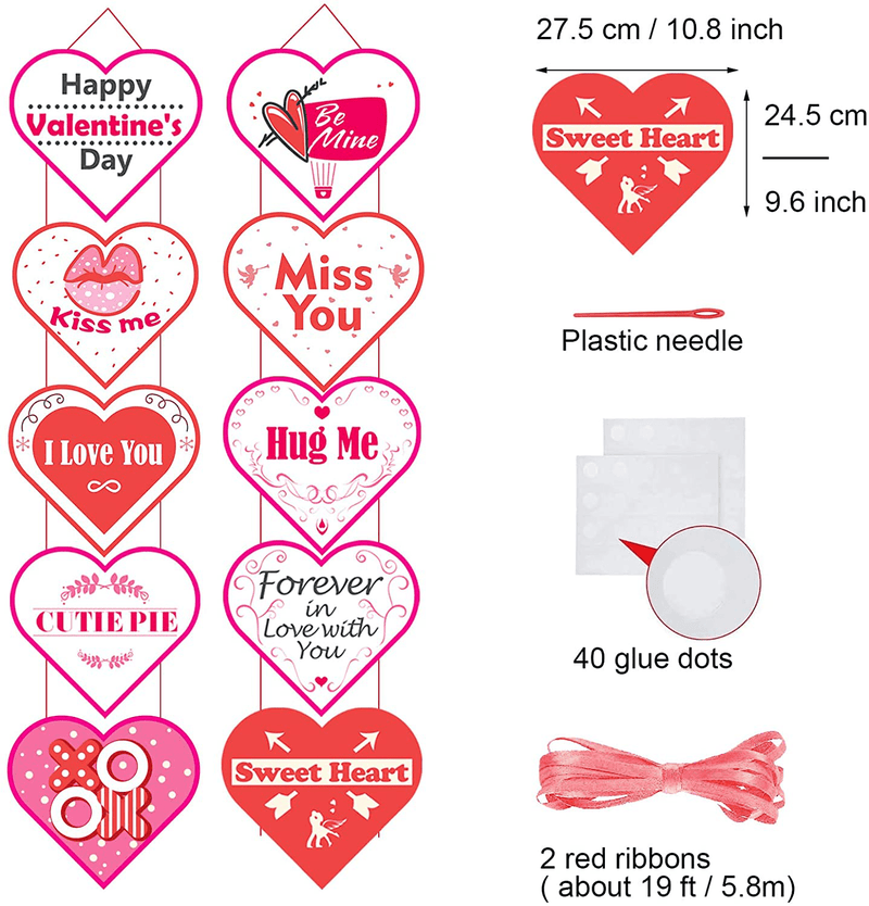 Valentines Day Decorations, Heart Banner Door Decor, Pink Red Romantic Conversation Porch Sign, Wall Decor Party Supplies for Valentines Day Décor