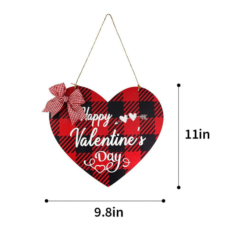Valentines Day Front Door Sign Decor Hanging Sign Love Heart Buffalo Plaid Wooden Door Wreath for Outdoor Farmhouse Wall