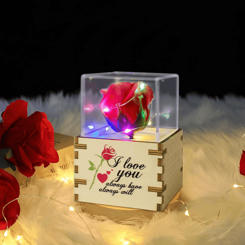 Valentines Day Gifts for Her Preserved Real Rose LED Music Box Birthday Gifts for Women Girlfriend Wife Mom - You Are My Sunshine Wooden Laser Engraved Music Box Gifts for Mothers Day/Anniversary