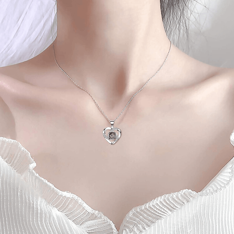 Valentines Day Gifts for Her Preserved Real Rose with Heart Love You 925 Sterling Silver Necklace in 100 Languages- Birthday Gifts for Women Wife Girlfriend Mom Grandma on Mothers Day/Anniversary