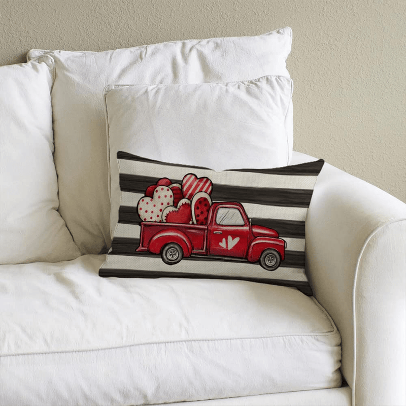 Valentines Day Pillow Cover 12X20 Inch Farmhouse Valentines Day Decor for Home Red Truck Love Heart Valentine Pillows Decorative Throw Pillows Valentines Day Decorations A484-12