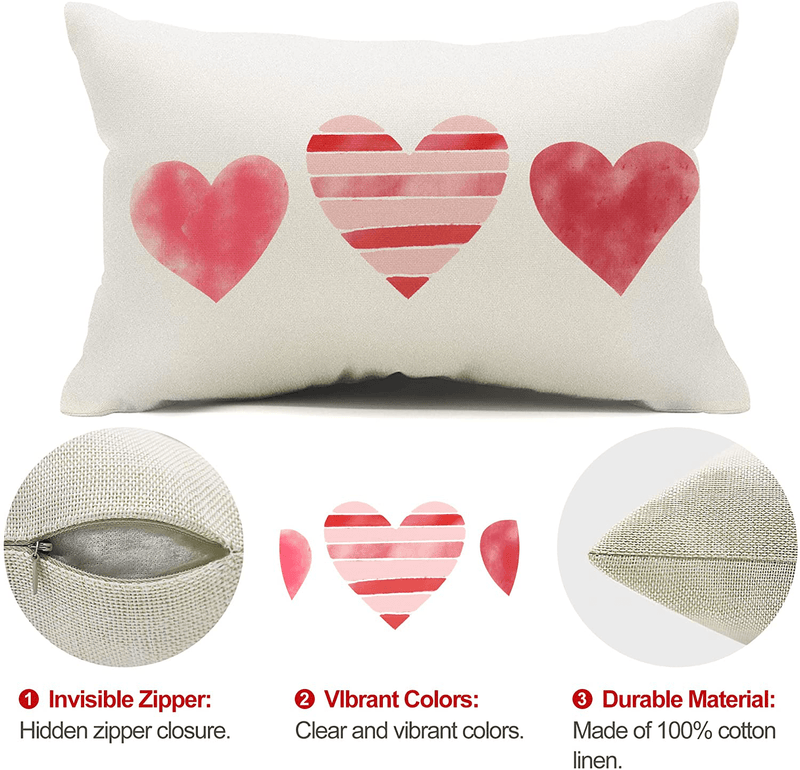 Valentines Day Pillow Covers 12X20 Pink Stripe Heart Valentines Day Pillows Holiday Lumbar Pillow Covers 12X20 Pillowcase for Home Decor