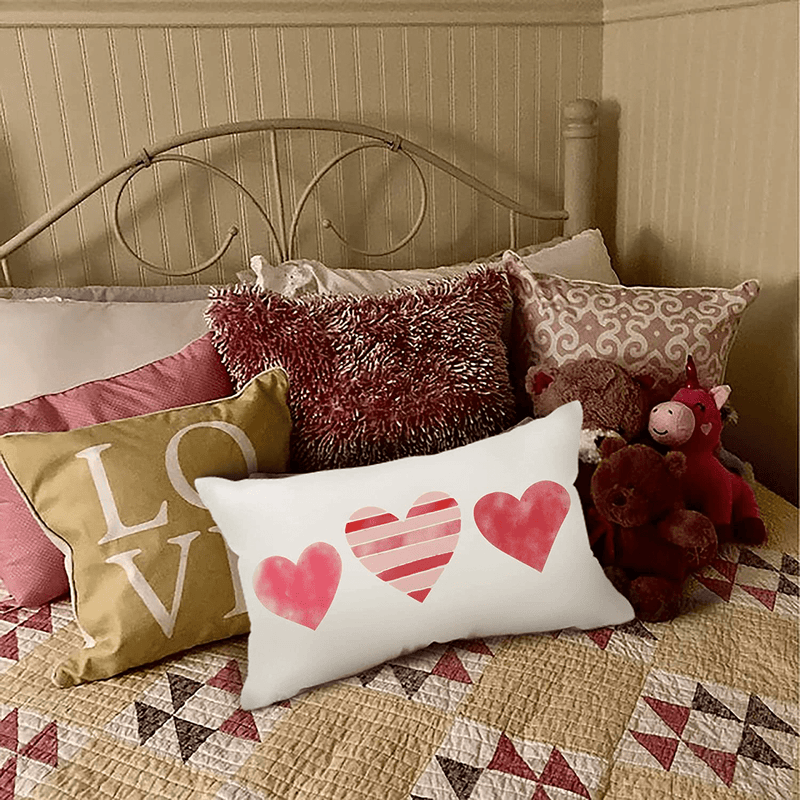 Valentines Day Pillow Covers 12X20 Pink Stripe Heart Valentines Day Pillows Holiday Lumbar Pillow Covers 12X20 Pillowcase for Home Decor