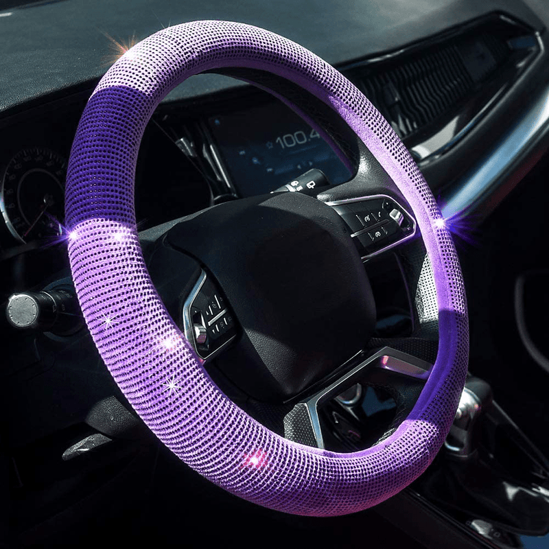 Valleycomfy Steering Wheel Cover for Women Bling Bling Crystal Diamond Sparkling Car SUV Wheel Protector Universal Fit 15 Inch (Black with Black Diamond, Standard Size(14" 1/2-15" 1/4))