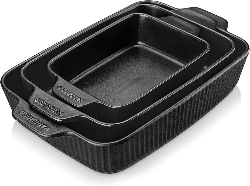 Vancasso Forte Baking Dishes, Casserole Dishes for Oven, Rectangular Baking Dish, Lasagna Pan Deep with Handles, Stoneware Bakeware Set for Cooking, Kitchen (3 PCS, Black)
