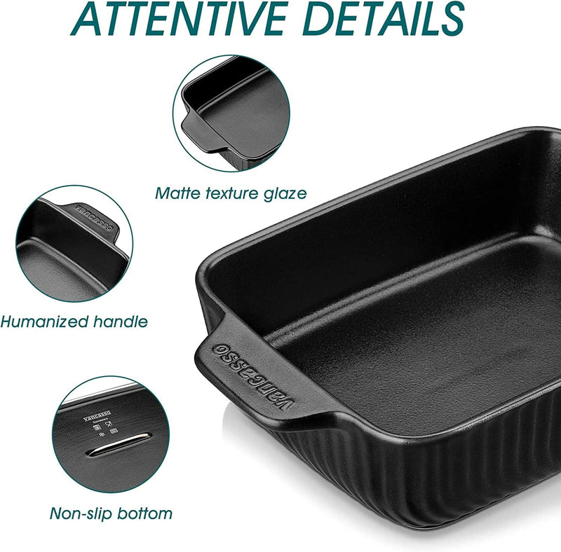 Vancasso Forte Baking Dishes, Casserole Dishes for Oven, Rectangular Baking Dish, Lasagna Pan Deep with Handles, Stoneware Bakeware Set for Cooking, Kitchen (3 PCS, Black)