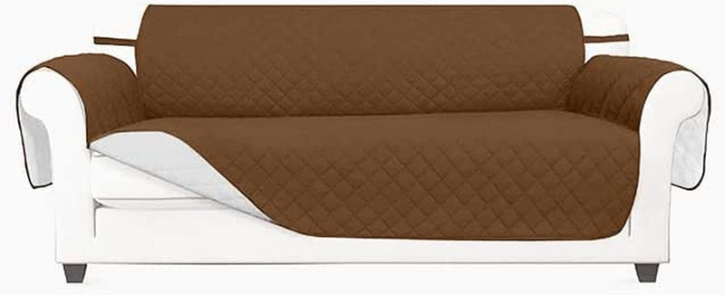 Vanelux Reversible Washable Sofa Slipcover 1-Piece Soft Quilted Water Resistant Couch Cover with Non Slip Foam and Elastic Straps Furniture Protector for Cats, Dogs, Kids (Black/Beige Large 66”)