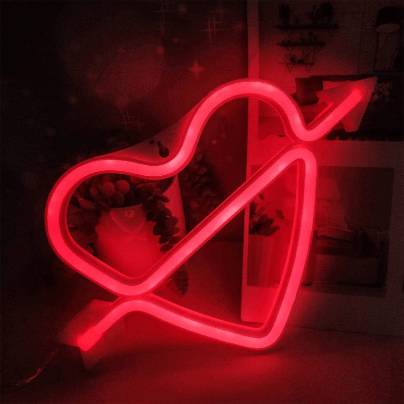 Vanproo Valentine Neon Signs Festival Lights with Base Led Blue Neon Lights Festival Valentine'S Day Decor Lights, Usb/Battery Powered Neon Sign for Valentine Party, Hanging Type/Red Cupid Heart
