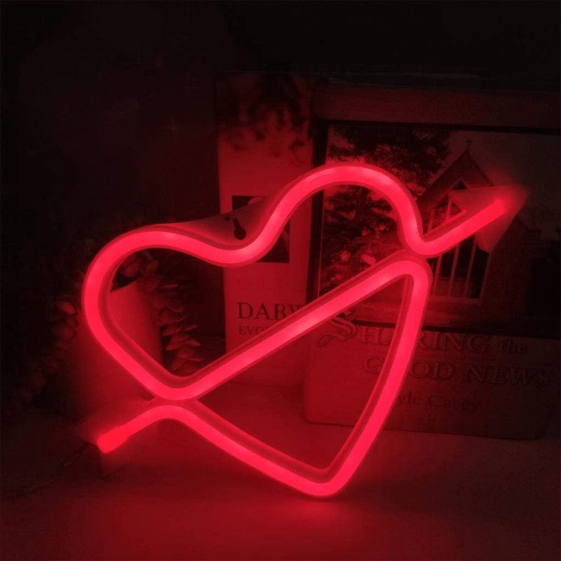 Vanproo Valentine Neon Signs Festival Lights with Base Led Blue Neon Lights Festival Valentine'S Day Decor Lights, Usb/Battery Powered Neon Sign for Valentine Party, Hanging Type/Red Cupid Heart