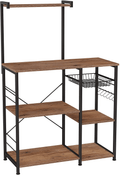 VASAGLE Baker’s Rack, Coffee Station, Microwave Oven Stand, Kitchen Shelf with Wire Basket, 6 S-Hooks, Utility Storage for Spices, Pots, and Pans, Rustic Brown and Black UKKS35X