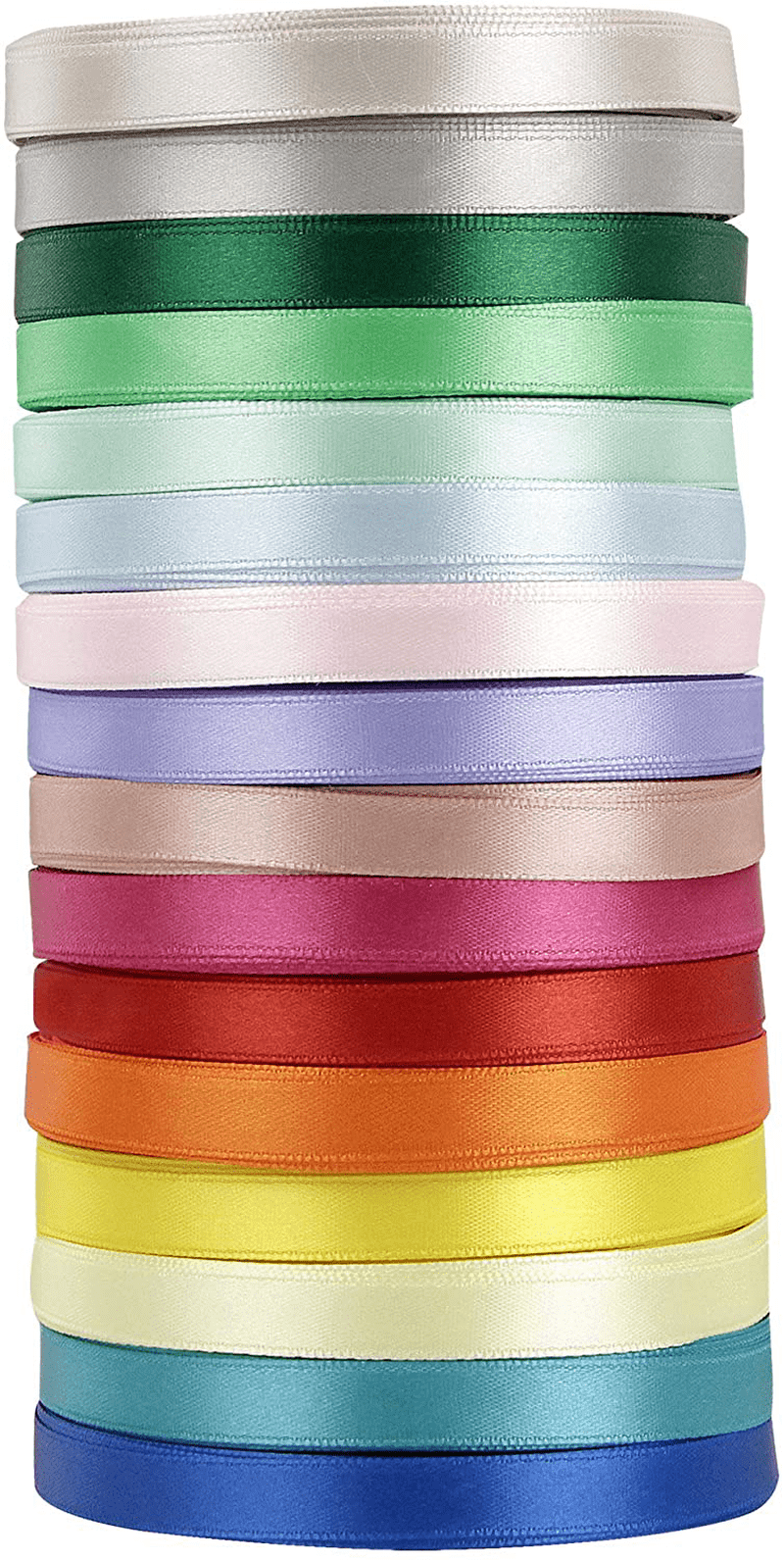 VATIN Assorted Color Satin Wrapping Ribbon 16 Colors 3/8 inches,25 Yard/Rolls, Ribbon for Gift Wrapping, Perfect for Embroidery/braiding/Girls Hair Ribbons/Leis and Wands -400 Yds