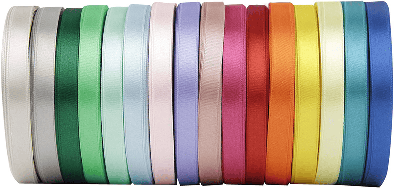 VATIN Assorted Color Satin Wrapping Ribbon 16 Colors 3/8 inches,25 Yard/Rolls, Ribbon for Gift Wrapping, Perfect for Embroidery/braiding/Girls Hair Ribbons/Leis and Wands -400 Yds