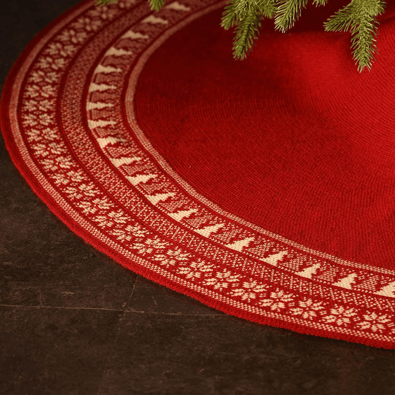 vctops 48 inch Knitted Christmas Tree Skirt, Vintage Snowflake Tree Skirt for Christmas Decorations Holiday Luxury Thick Tree Xmas Ornaments (Red,Diameter 48")