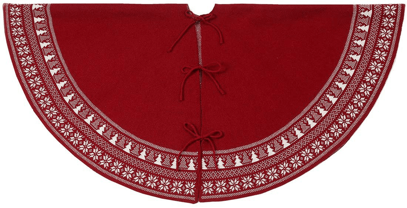 vctops 48 inch Knitted Christmas Tree Skirt, Vintage Snowflake Tree Skirt for Christmas Decorations Holiday Luxury Thick Tree Xmas Ornaments (Red,Diameter 48")