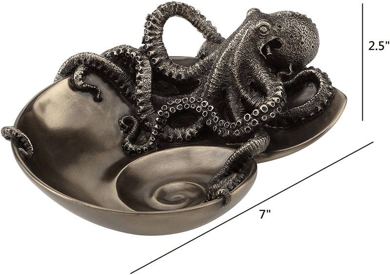 Veronese Design Container of Curiosity Bronze Finish Octopus On Nautilus Shell Tray