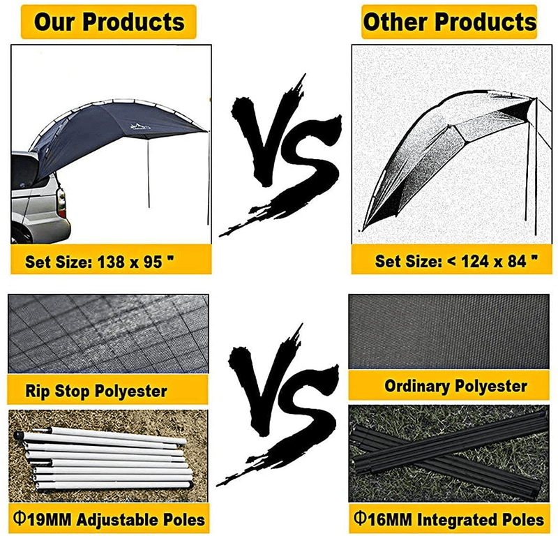 Versatility Teardrop Awning for SUV Rving, Car Camping, Trailer and Overlanding Light Weight Truck Canopy Durable Tear Resistant Tarp with 2 Sandbag