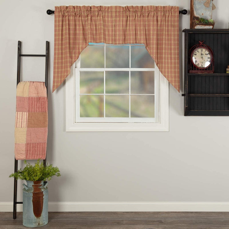 VHC Brands Farmhouse Window Curtains-Sawyer Mill Tan Panel Pair, One Size, Charcoal Black