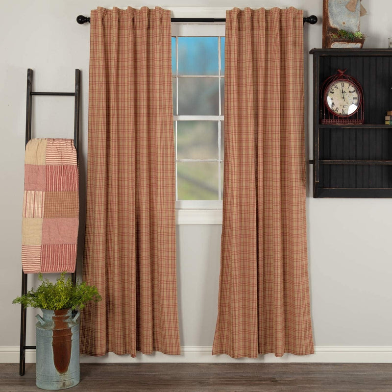 VHC Brands Farmhouse Window Curtains-Sawyer Mill Tan Panel Pair, One Size, Charcoal Black