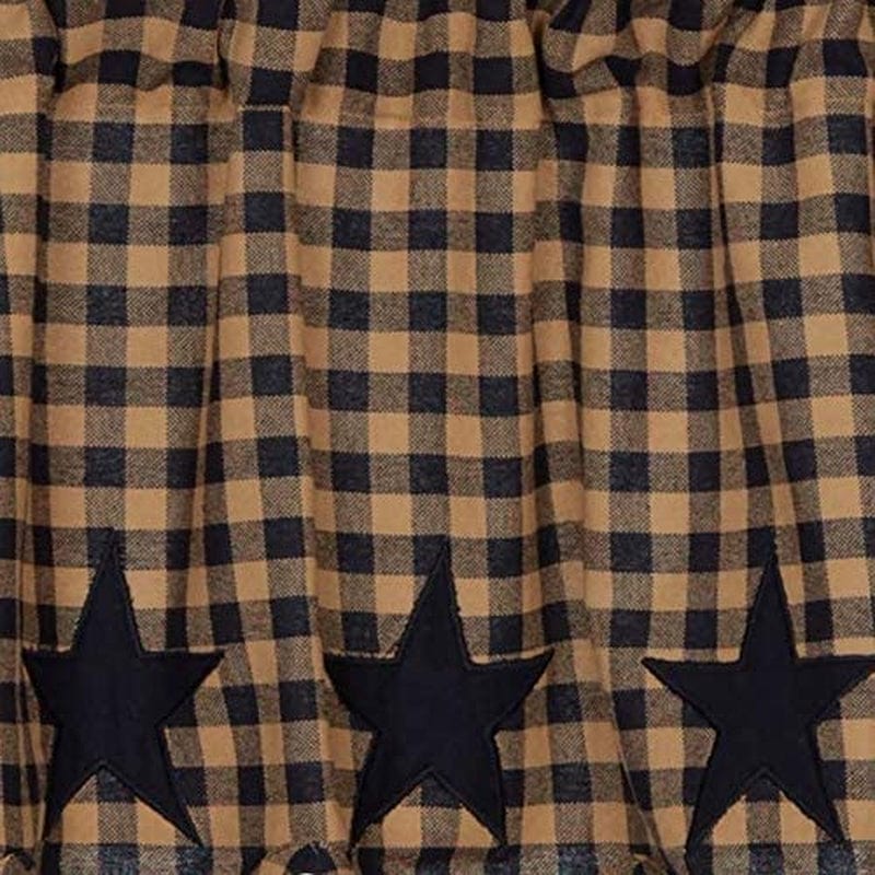 VHC Brands Navy Star Scalloped Prairie Short Panel Set of 2 63X36X18 Country Curtains, Navy and Tan