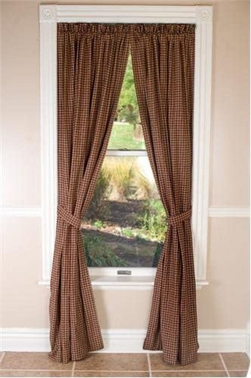 VHC Brands Patriotic Patch Plaid Prairie Short Panel Set of 2 36X63X18 Country Curtains, Deep Red