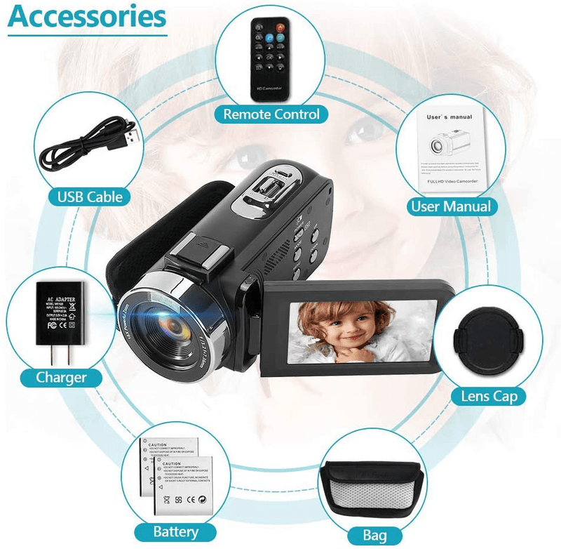 Video Camera 2.7K Camcorder 42MP 18X Digital Camera Video Camera for YouTube 3.0inch Flip Screen Camcorder Vlogging Camera with Remote Control and Two Batteries