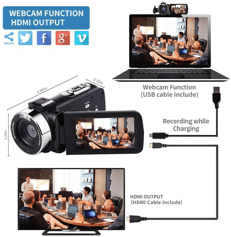 Video Camera Camcorder with Microphone 56.0MP Real 4K Camcorder WiFi Camera Live Streaming Webcam Recorder YouTube Vlogging Camera Video Recorder Photography Stabilizer Remote Control, 2 Batteries