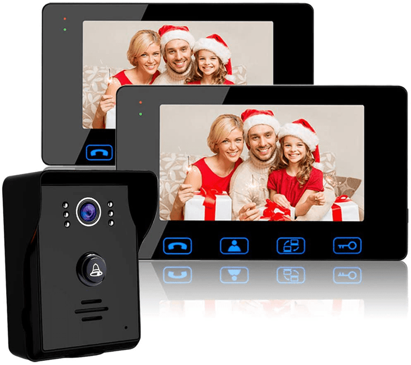 Video Door Phone Doorbell Wires Video Intercom Monitor 7" Wired Door Bell Home Security System with Night Vision and Push Button HD Camera