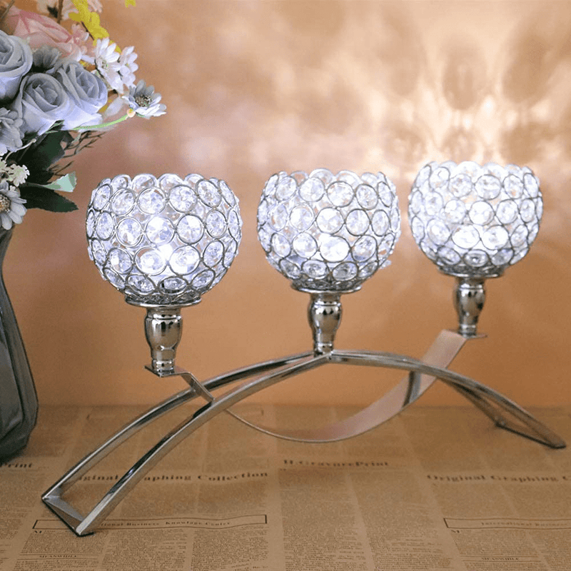 Vidisan Crystal Candle Holders 3 Arms Silver Crystal Candelabras,Candle Holder, Crystal Table Centerpieces for Wedding ,Buffet Cabinet Candelabra Ornaments,Gift