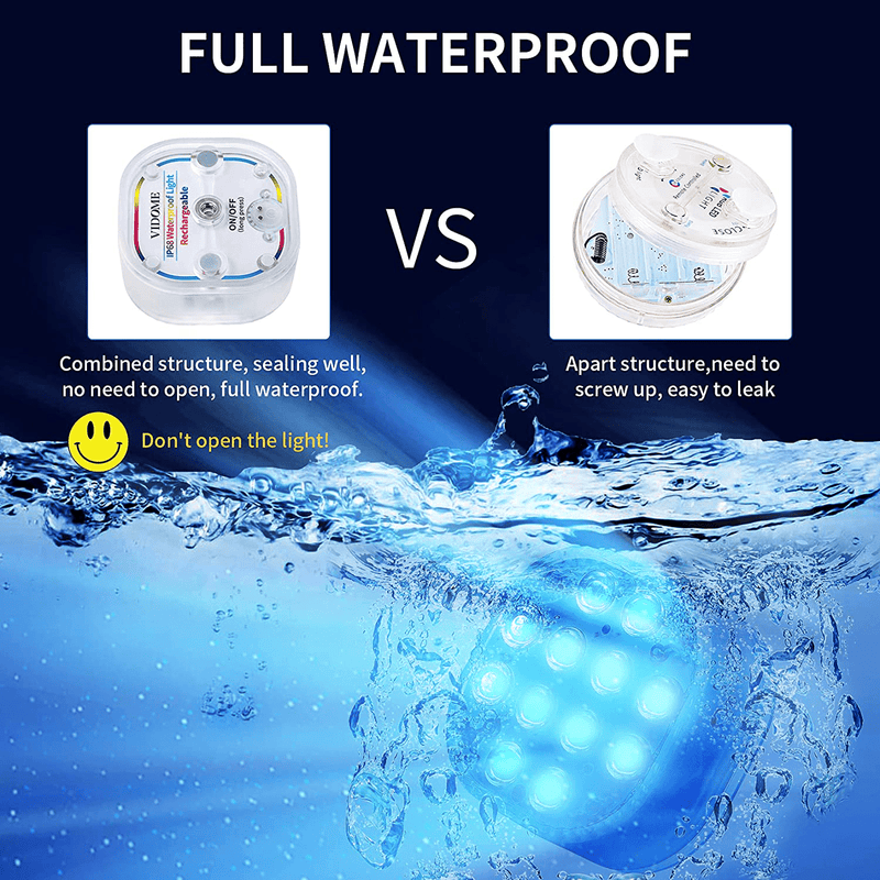 VIDOME Rechargeable Pool Lights For Above Ground Pools, Led Pool Lights For Inground Pool Waterproof Submersible Led Lights Remote Controlled,With Suction Cup,Color Changing Magnetic Pool Light 4 Sets