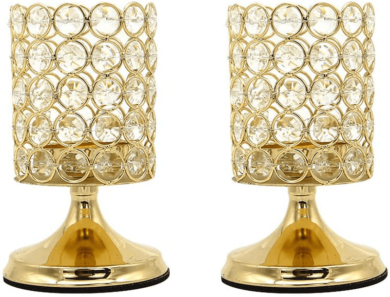 Vincidern Gold Crystal Candle Holders Set, Decorative Candlestick Holders for Dining Table, Home Decor, Party Holiday Centerpieces (Pack of 2)