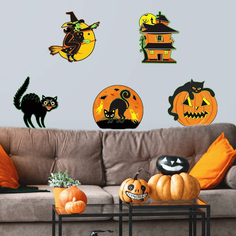 Vintage Halloween Decorations- 12 Pieces Large Size Halloween Cutouts, Durable Cardboard Classic Artwork Cut Outs Old Style Halloween Elements Posters for Halloween Window Wall Decor and Supplies