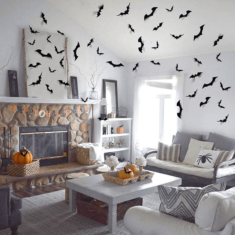 Vintage Halloween Decorations,Halloween Decoration, Bat Sticker for Home Decor DIY Window Decal Bathroom Indoor 3D Bats(84PCS )