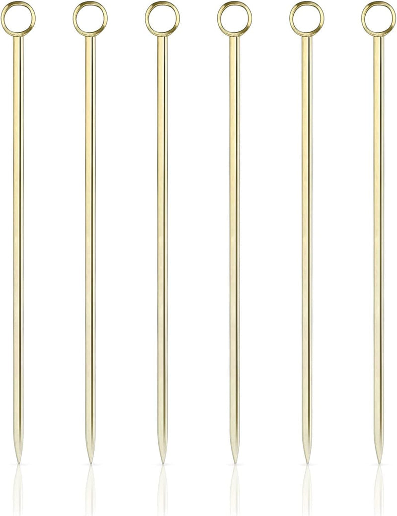 Viski Gold Cocktail Picks, Set of 6 Stainless Steel Drink Picks, Barware Accessories, 4.25″