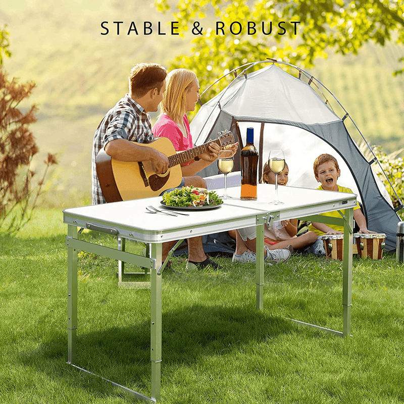 VIVOHOME 3-Seater Outdoor Adjustable Canopy Swing Chair Black with 4 FT Aluminum Portable 3 Adjustable Height Folding Picnic Table