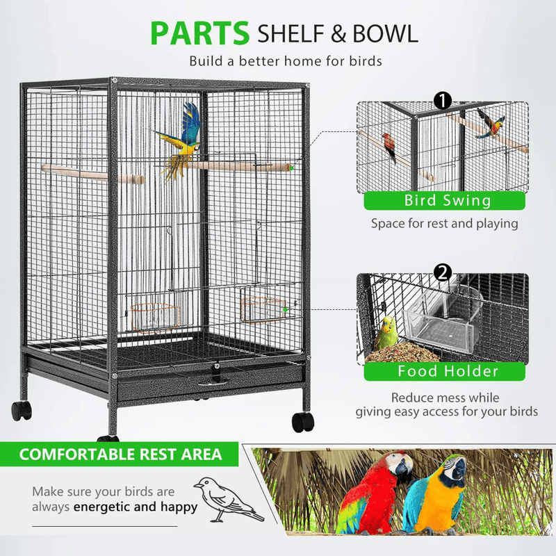 VIVOHOME 30 Inch Height Wrought Iron Bird Cage with Rolling Stand for Parrots Conure Lovebird Cockatiel
