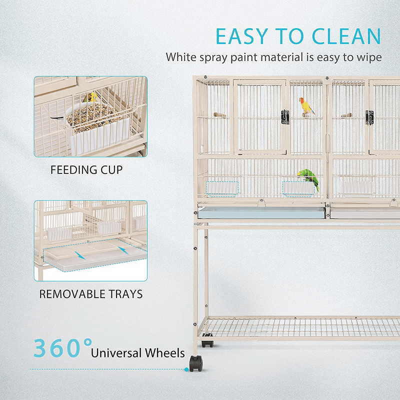 VIVOHOME 41.5 Inch Stackable Divided Breeding Iron Bird Cage Parakeet House with Rolling Stand for Canaries Cockatiels Lovebirds Finches Budgies Small Parrots