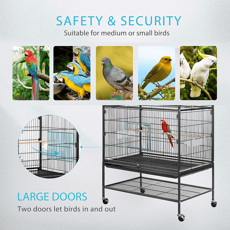 VIVOHOME 53 Inch Wrought Iron Large Bird Cage with Rolling Stand for Parrots Conures Lovebird Cockatiel Parakeets