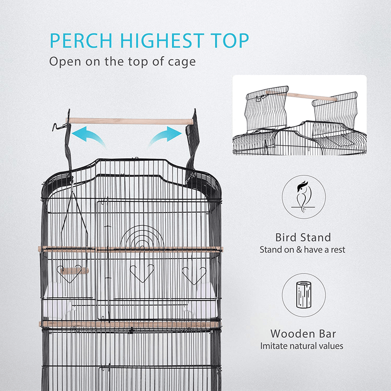 VIVOHOME 59.8 Inch Wrought Iron Bird Cage with Play Top and Rolling Stand for Parrots Conures Lovebird Cockatiel Parakeets