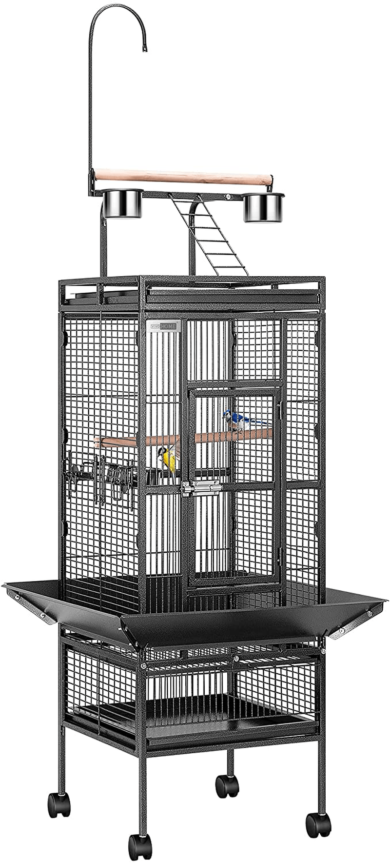 VIVOHOME 72 Inch Wrought Iron Large Bird Cage with Play Top and Rolling Stand for Parrots Conures Lovebird Cockatiel Parakeets